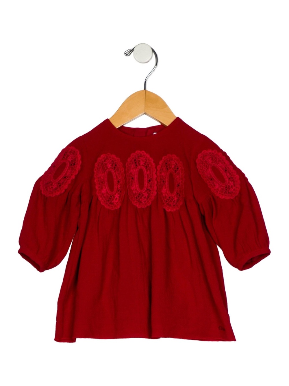 Chloe Girls Red Crochet Yoke Long-Sleeve Top